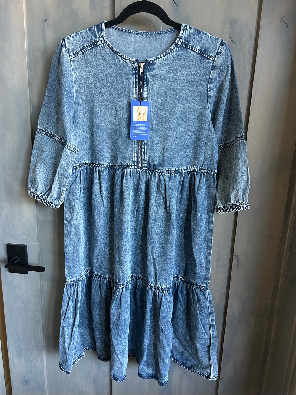 Chouyatou NWT Vintage Washed Tiered Babydoll Denim Dress S